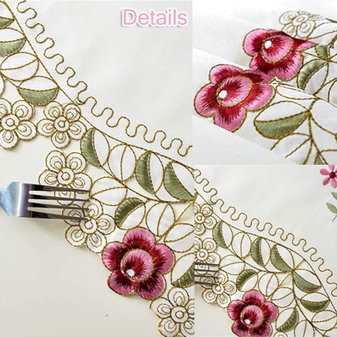 LeLehome Set of 4 Flower Embroidered Placemats, Oblong Red Rose Lunchmats Place Mats, Home Kitchen Dining Restaurant Party Indoor Decor Table Mats, 18 Inch X 12 Inch