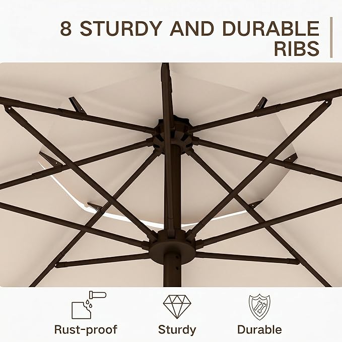 Kingdura 10ft 3-Tier Patio Umbrella, Outdoor Table Umbrella with Easy Crank & Tilt, 8 Reinforced Ribs, UV Protection for Deck, Pool, Market, Backyard (Beige)