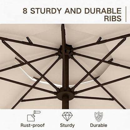 Kingdura 10ft 3-Tier Patio Umbrella, Outdoor Table Umbrella with Easy Crank & Tilt, 8 Reinforced Ribs, UV Protection for Deck, Pool, Market, Backyard (Beige)