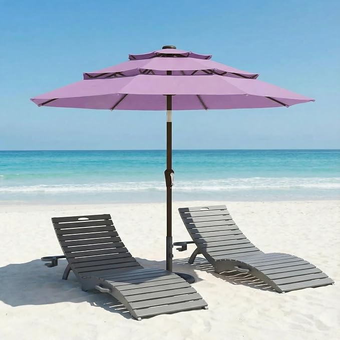 10ft Patio Umbrella, 3 Tier Outdoor Market Table Umbrellas with 8 Fiberglass Ribs and Push Button Tilt, Windproof, Vented Canopy, UV Protection for Deck, Pool, Backyard