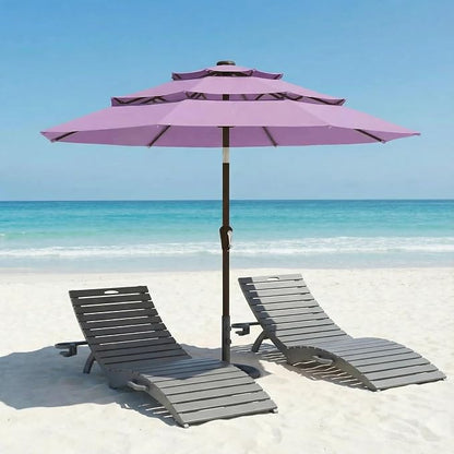 10ft Patio Umbrella, 3 Tier Outdoor Market Table Umbrellas with 8 Fiberglass Ribs and Push Button Tilt, Windproof, Vented Canopy, UV Protection for Deck, Pool, Backyard