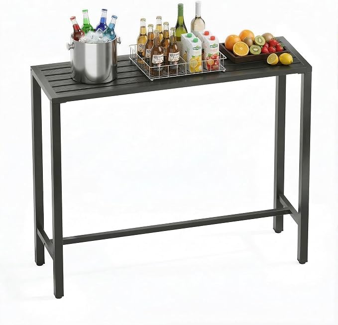 36" Outdoor Bar Height Table, Black Metal Frame with HDPE Top | Carbon steel frame, 400lbs Capacity. UV-Resistant, Easy Assembly, Adjustable Feet, for patio, hot tub, balcony, indoor