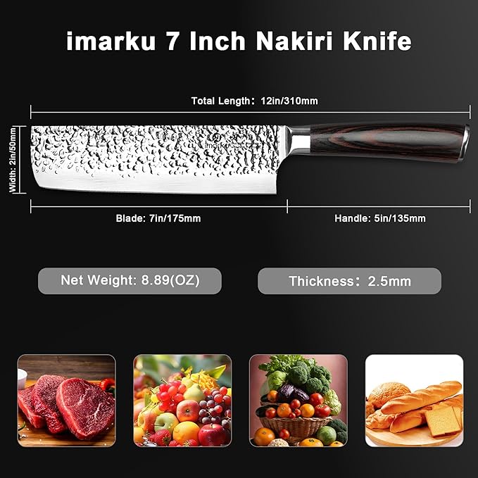 imarku Nakiri Knife,7 Inch High Carbon Stainless Steel Japanese Chef Knife,Razor Sharp Chopping Vegetable and Meat Cleaver Kitchen Knife with Ergonomic Handle,Fathers Day