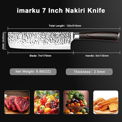 imarku Nakiri Knife,7 Inch High Carbon Stainless Steel Japanese Chef Knife,Razor Sharp Chopping Vegetable and Meat Cleaver Kitchen Knife with Ergonomic Handle,Fathers Day