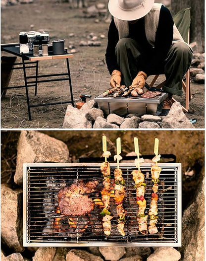 Folding barbecue grill outdoor mini barbecue stove household charcoal skewers single barbecue equipment small field stove 1 second folding portable storage 304 grilling net removable and washable