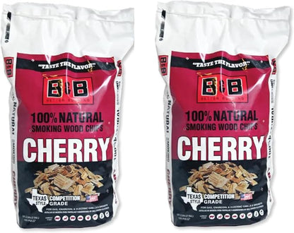 B&B Charcoal Smoking Chips 2-Pack – 180 cu in Bags of Premium Hardwood BBQ Smoking Chips – Perfect for Grilling, Smoking, and Adding Rich, Smoky Flavor to Meat, Fish, and Vegetables (Cherry)