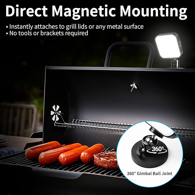 Ultra-Bright Magnetic Grill Lights for Outdoor Grill, Rechargeable 360° Rotate Waterproof Grill Light Work Light Camping Lights, Perfect BBQ Accessory Gift for Men