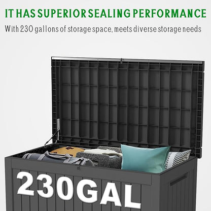 FEFLO 230 Gallon Resin Desk Boxes, Lockable Outdoor Storage Box for Furniture, Toy, Shoe, Garden & Patio Tools Storage, IP54 Weatherproof Package Delivery Boxes for Outside - Black