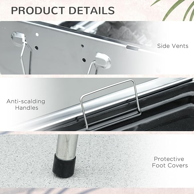 Charcoal Grill, Stainless Steel Portable Folding BBQ, Outdoor Hibachi for Backyard Cooking, Camping, Picnic, Party, Tailgating and Travel with Pan, Grill Rack, Shelves, and Hooks