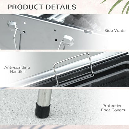 Charcoal Grill, Stainless Steel Portable Folding BBQ, Outdoor Hibachi for Backyard Cooking, Camping, Picnic, Party, Tailgating and Travel with Pan, Grill Rack, Shelves, and Hooks