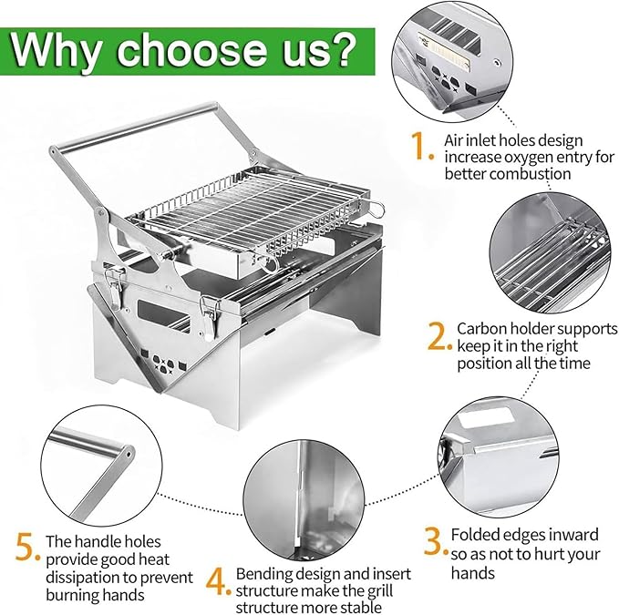 Portable 360°Rotating Charcoal Grill,Portable BBQ with Removable Tray & Adjustable Steel Frame, 3-Position Height Adjustment,Easy to Disassemble,Easy to Transport