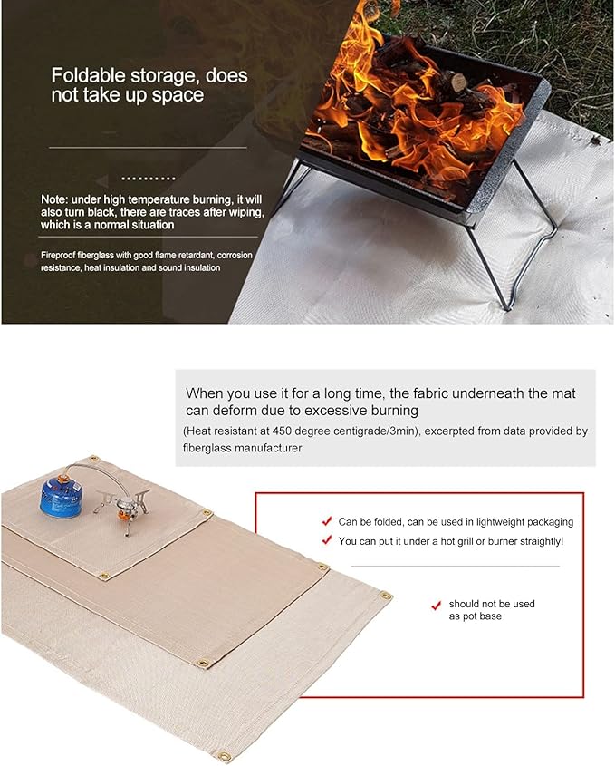 Topyond Outdoor Camping Fireproof Mat, Portable Fibreglass Flame Retardant Cloth, Picnic BBQ Insulation Mat with Storage Bag for Outdoor Wood Burning Fire Pit and BBQ Smoker(Small)