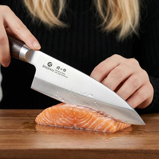 imarku 7 Inch Deba Knife,Ultra Sharp Sushi Knife,Ultimate Japanese Kitchen Knife with Stainless Steel Single Bevel,Fish Fillet Knifes for Fish Cutting with Ergonomic Wood Handle, Fathers Day