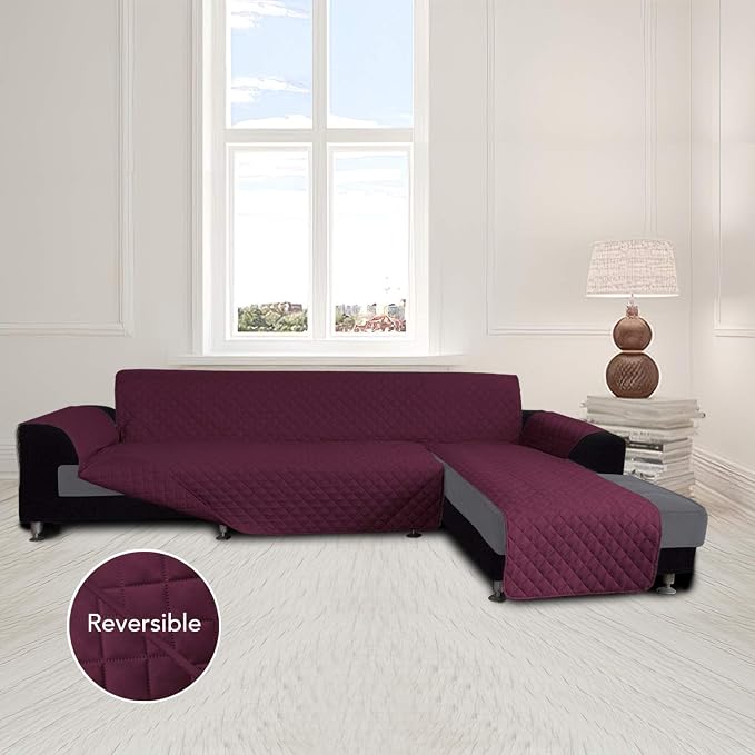 Easy-Going Reversible L-Shape Sectional Couch Cover, Small, Wine/Wine | Soft Sofa Slipcover For Dogs, Fits Left/Right Chaise Lounge Protector, Water Resistant Mat For Living Room