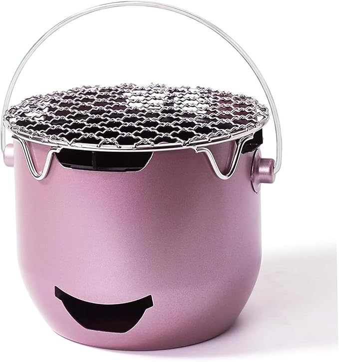 Portable Charcoal Grill, Small Grill with Handle for Outdoor Cooking, Stainless Steel Charcoal for Backyard, Purple