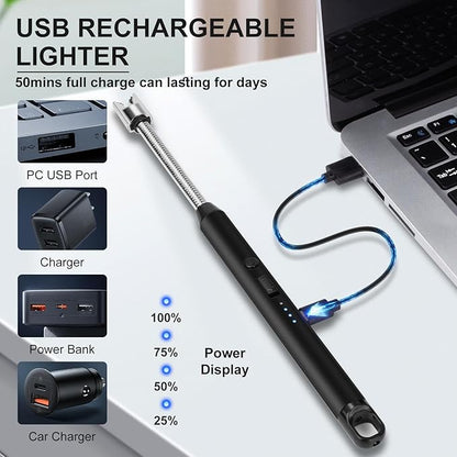 LcFun 2 Pack Candle Lighter Windproof USB C Rechargeable Electric Lighters with 360° Flexible Neck & Safety Lock, Windproof Flameless Lighters Long Stem Matches for Candle, Grill, BBQ, Gas Stoves