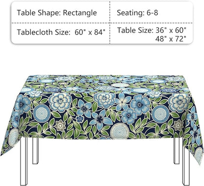LVTXIII Rectangle Outdoor Tablecloth with Umbrella Hole and Zipper, Water-Repellent 60 x 84 Inch Patio Table Cover for Picnic, Garden, Backyard Dining, Botanical Blues