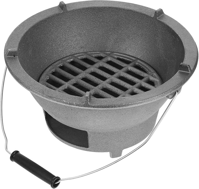 Portable Charcoal Grill Stove - Cast Iron BBQ for Indoor & Outdoor Cooking, Ideal for Camping, Picnics & Gatherings, Enhances Flavor with Charcoal Cooking