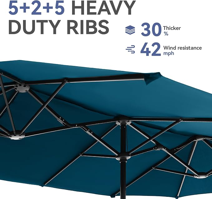 GREEN PARTY 13 ft Outdoor Patio Umbrella, Large Rectangular Table Umbrellas | Double-Sided, UV & Fade Resistant Canopy for Deck Poolside Garden Backyard, Market Umbrella with Crank & 1.5" Pole, Cerulean