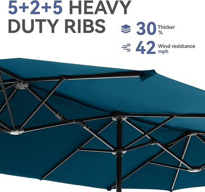 GREEN PARTY 13 ft Outdoor Patio Umbrella, Large Rectangular Table Umbrellas | Double-Sided, UV & Fade Resistant Canopy for Deck Poolside Garden Backyard, Market Umbrella with Crank & 1.5" Pole, Cerulean