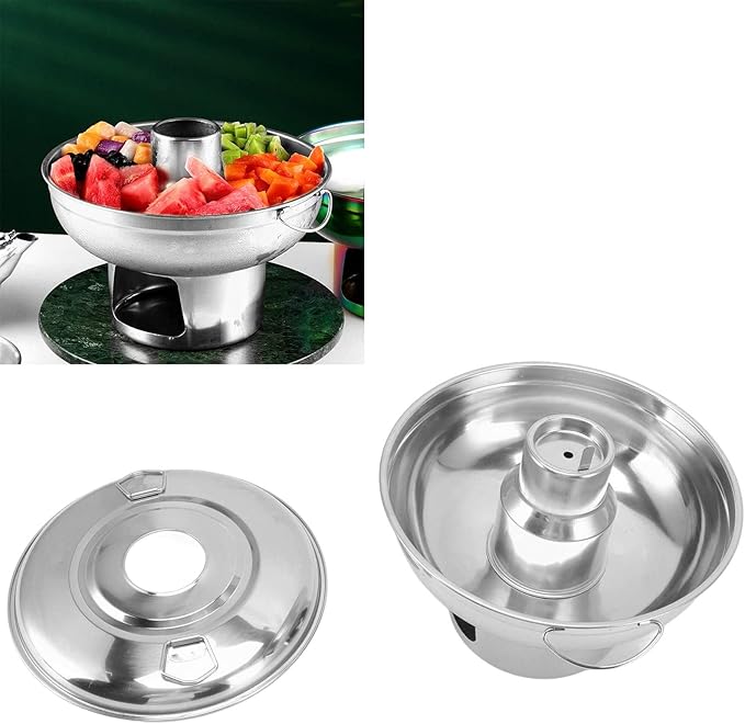 Stainless Steel Charcoal Hot Pot, 9.1" Round Dry Ice Pot for Milk Tea Desserts, Traditional Chinese Copper Style Noodle Pot for Camping Office Hotel, Portable Soup Cooker