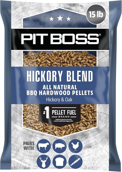Pit Boss 100% All Natural BBQ Hardwood Pellets for Cooking, Grilling, and Smoking | 15 lbs. Wood Pellets for Pellet Grills and BBQ Smokers | Hickory Blend