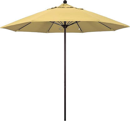 California Umbrella 9' Round Aluminum/Fiberglass Umbrella, Push Open, Bronze Pole, Sunbrella Wheat Fabric