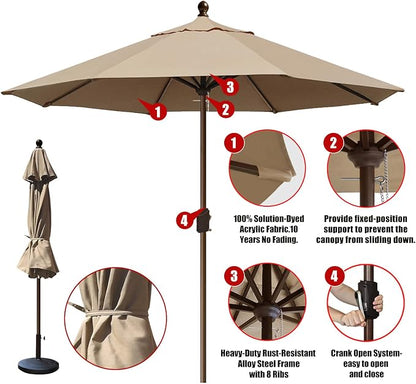 EliteShade USA 10-Year-Non-Fading 10Ft Market Patio Umbrella, UPF 50+ UV Protection Performance Sun Umbrella, Heavy Duty Commercial Grade Outdoor Table Umbrella with Crank, Windproof Vented Top for Garden, Pool, Deck and Outdoor Playsets, No Tilt, Heat...