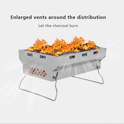 Folded Charcoal BBQ Grill Set Stainless Steel Portable Folding Charcoal Barbecue Grill Barbecue Tool Kits for Outdoor Picnic Patio Backyard Camping Cooking (B)
