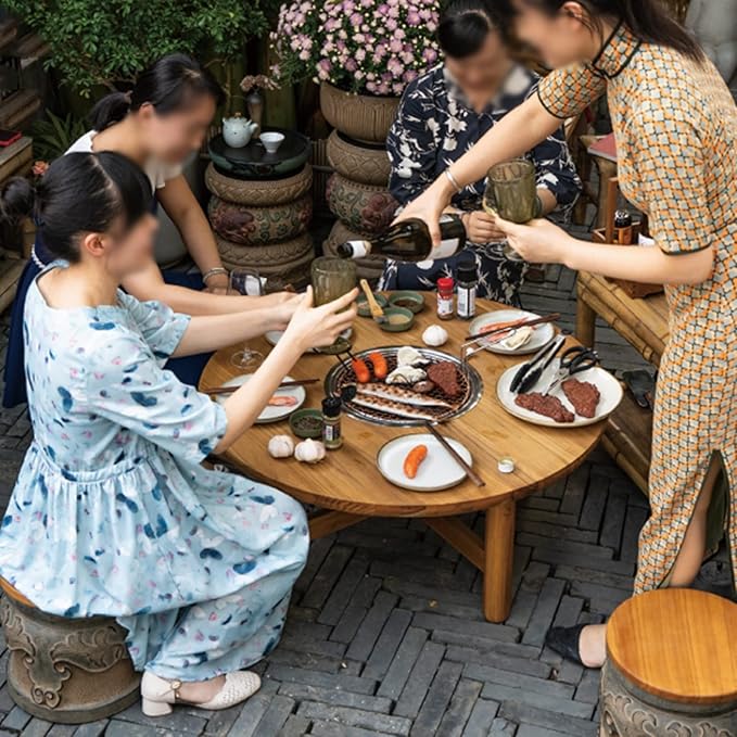 Barbecue Grill Chinese Barbecue Table Garden Outdoor Teak Tea Cooking Patio Decoration Low Tables Barbecue Charcoal Grill