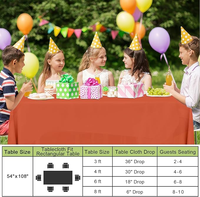 Smiry Disposable Table Cloth - 15 Pack, 54 x 108 Inch Waterproof Rectangle Tablecloths for Parties, Decorative Plastic Table Cover, Leakproof & Sturdy, Burnt Orange