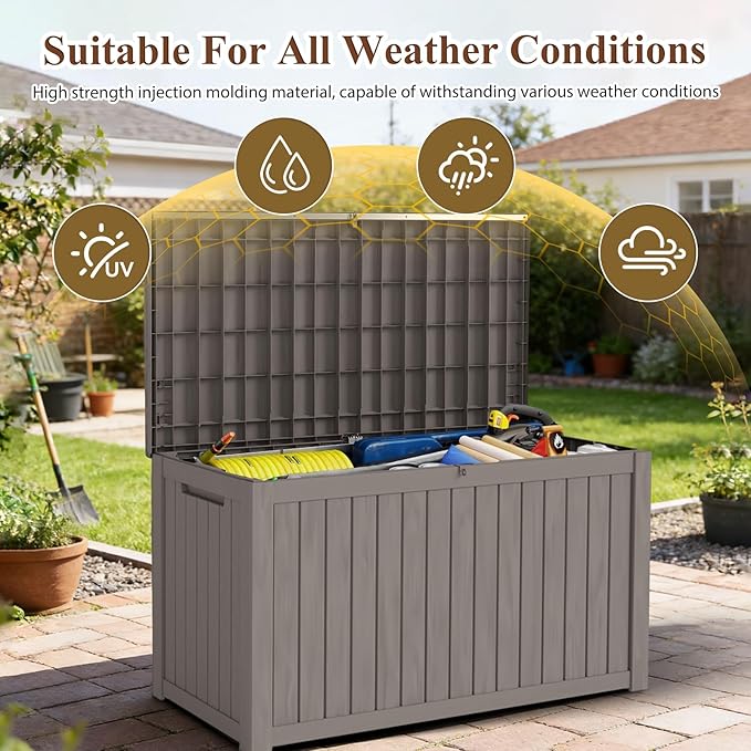 FEFLO 180 Gallon Waterproof Resin Outdoor Storage Box, Lockable & UV Resistant Patio Deck Boxes, Outside Storage for Patio Cushions, Pool Toys, Garden Tools & Package Delivery, Brown