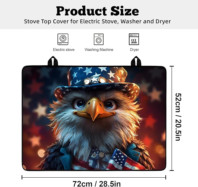 Multi-Design Stove Cover for Glass/Electric Stoves - 3-in-1 Heat-Resistant Protector Mat, Non-Slip Drying Rack 28"x20" (Independence Day - Eagle)