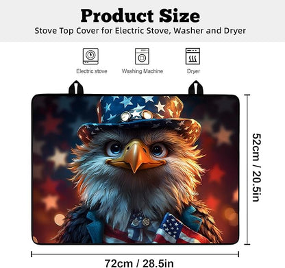 Multi-Design Stove Cover for Glass/Electric Stoves - 3-in-1 Heat-Resistant Protector Mat, Non-Slip Drying Rack 28"x20" (Independence Day - Eagle)