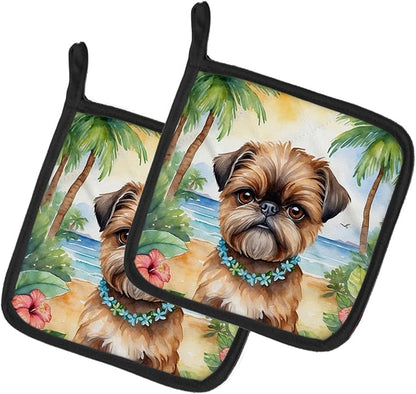 Caroline's Treasures Brussels Griffon Luau Pair of Pot Holders Kitchen Heat Resistant Pot Holders Sets Oven Hot Pads for Cooking Baking BBQ, 7 1/2 x 7 1/2