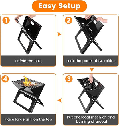 Portable Barbecue Grill, BBQ Charcoal Grill, Foldable Charcoal Grill BBQ Tool for Camping Picnics Garden Beach Party Outdoor Travel (170Sq.in)