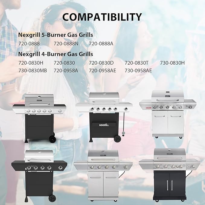 Stainless Cooking Grate,Heat Shield and Burner Kit for Nexgrill Replacement Parts 4-Burner 720-0830H 720-0830H,720-0888N,720-0888,720-0864,720-0896B,for Uniflame,Kenmore,Nexgrill 4&5-Burner Gas Grills