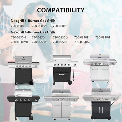 Stainless Cooking Grate,Heat Shield and Burner Kit for Nexgrill Replacement Parts 4-Burner 720-0830H 720-0830H,720-0888N,720-0888,720-0864,720-0896B,for Uniflame,Kenmore,Nexgrill 4&5-Burner Gas Grills