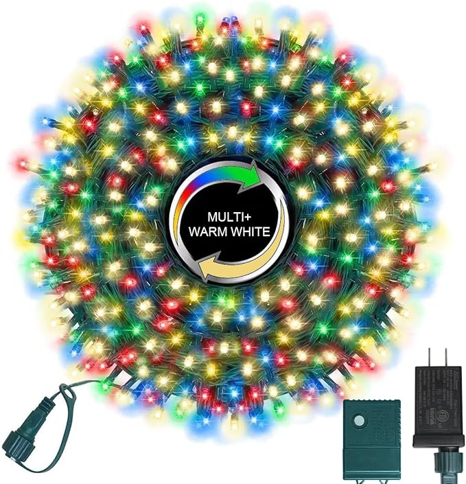 Color Changing String Lights, 500 LED Warm White & Multicolor Christmas Lights Plug in, 10 Modes Timer LED Fairy Lights, Waterproof Christmas Lights Outdoor for Xmas Tree Party Bedroom Decor