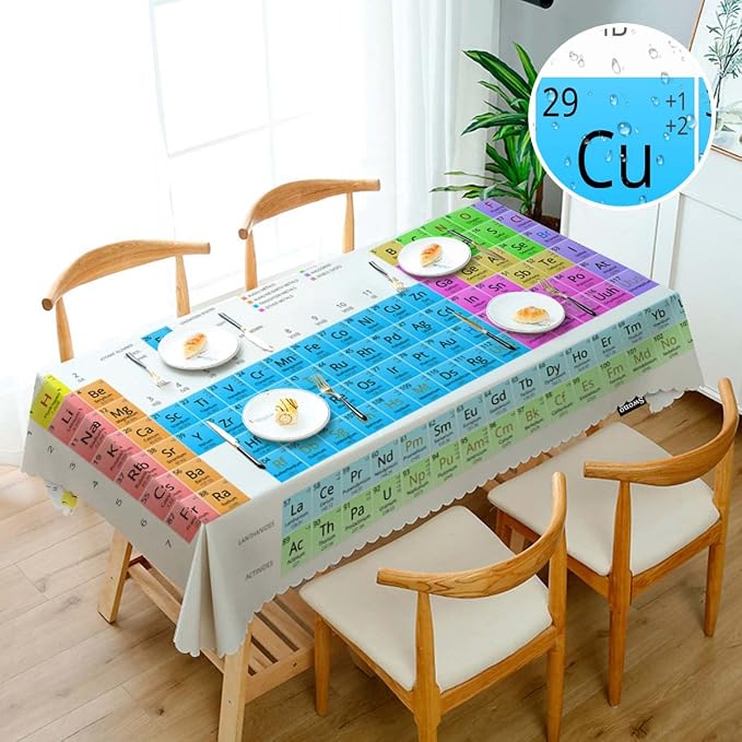 Swono Periodic Table of Elements Tablecloths Colorful Chemistry Atomic Elements Kitchen Dinning Tabletop Decoration, Polyester Table Cover for Indoor Outdoor 50x72 Inch Tablecloth