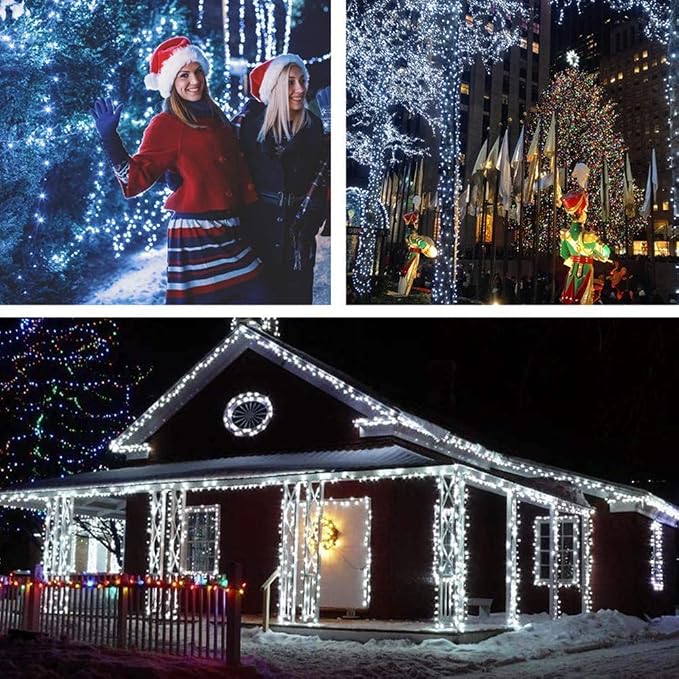 MZD8391 105FT 300LED Christmas Light, Waterproof Christmas Tree Light White | 100% UL List, 8 Light Mode,Timer & Memory, End To End Connect, Christmas String Light Oudoor Indoor, Christmas Fairy Light