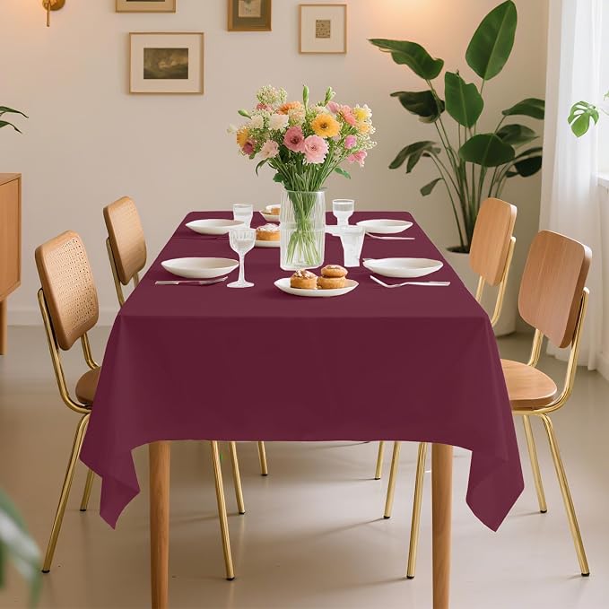54 Inch X 600 Feet Plastic Table Cover Roll Premium Disposable Plastic Tablecloth for All Type/Shape Tables | Picnic, Party, Banquet, Birthdays, Weddings (Burgundy, 54 Inch X 600 Feet)