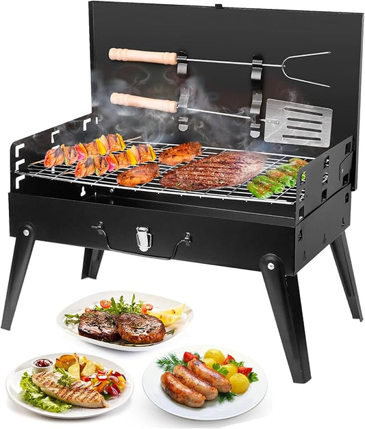 KOCASO New Portable Charcoal Grill, 3 Adjustable Heights, Foldable BBQ Grill for Outdoor Camping, Picnic, and Tailgating - Small Tabletop Grill Mini BBQ Grill, Compact and Easy to Clean Barbecue Grill