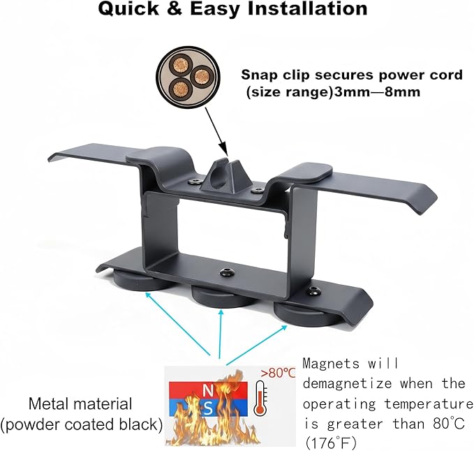 Magnetic Power Cord Organizer, Keeping Cords Neat and Tangled Free, Strong Magnet, Compatible with Most Pellet Smoker Grill Accessories, Suit for Traeger Accessories Power Cord Holder (black)