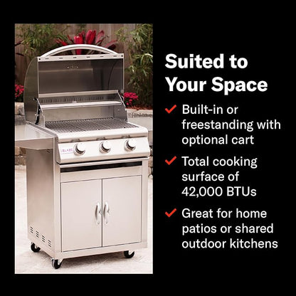 Blaze Prelude LBM Built-In Natural Gas Grill | 25-Inch 3-Burner BBQ with 42,000 BTUs | 304 Stainless Steel Construction | Flame Stabilizing Grids | BLZ-3LBM-NG