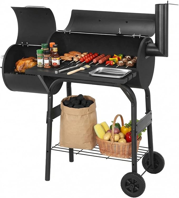 Generic Spacious Cooking Area BBQ Cooker 192 Sq. In. Cooking Space Spacious Barrel Charcoal BBQ Grill for Balcony Picnics Party & Camping