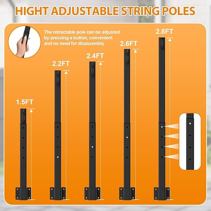 SINLEY 6 Pack Suspension Outdoor String Light Poles for Outside String Lights Hanging,with Clip and Holder,Light Post Mounting Stand for Patio Fence Wall Garden Backyard Deck