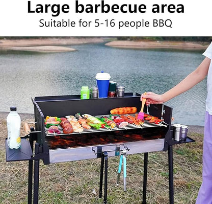 Charcoal Grill, Barbecue Charcoal Grill, Foldable Storage Shelf, 3 Gear Adjustable Temperature BBQ Grill, Metal Folding Portable BBQ Tool Kits, Outdoor Grill Tools for Camping Picnics Traveli