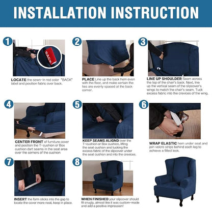 H.VERSAILTEX Wingback Chair Covers Velvet Plush Wing Chair Slipcover 1 Piece High Stretch Wing Back Chair Slipcovers Sofa Cover Furniture Cover with Elastic Bottom, Navy