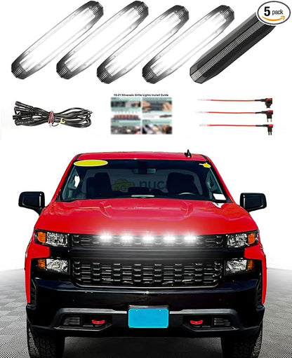 LED Grill Lights for 2019 2020 2021 Chevy Silverado Accessoreis | Clip On Front Grille Insert Light Bar Head Lamp Fits Silverado Trail Boss,WT,Custom Only